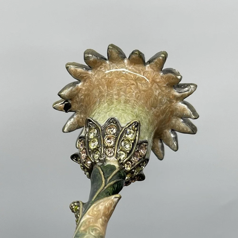 Vintage Enamel Solid Metal Candle Holder Candlestick Art Nouveau‎ Floral Jeweled